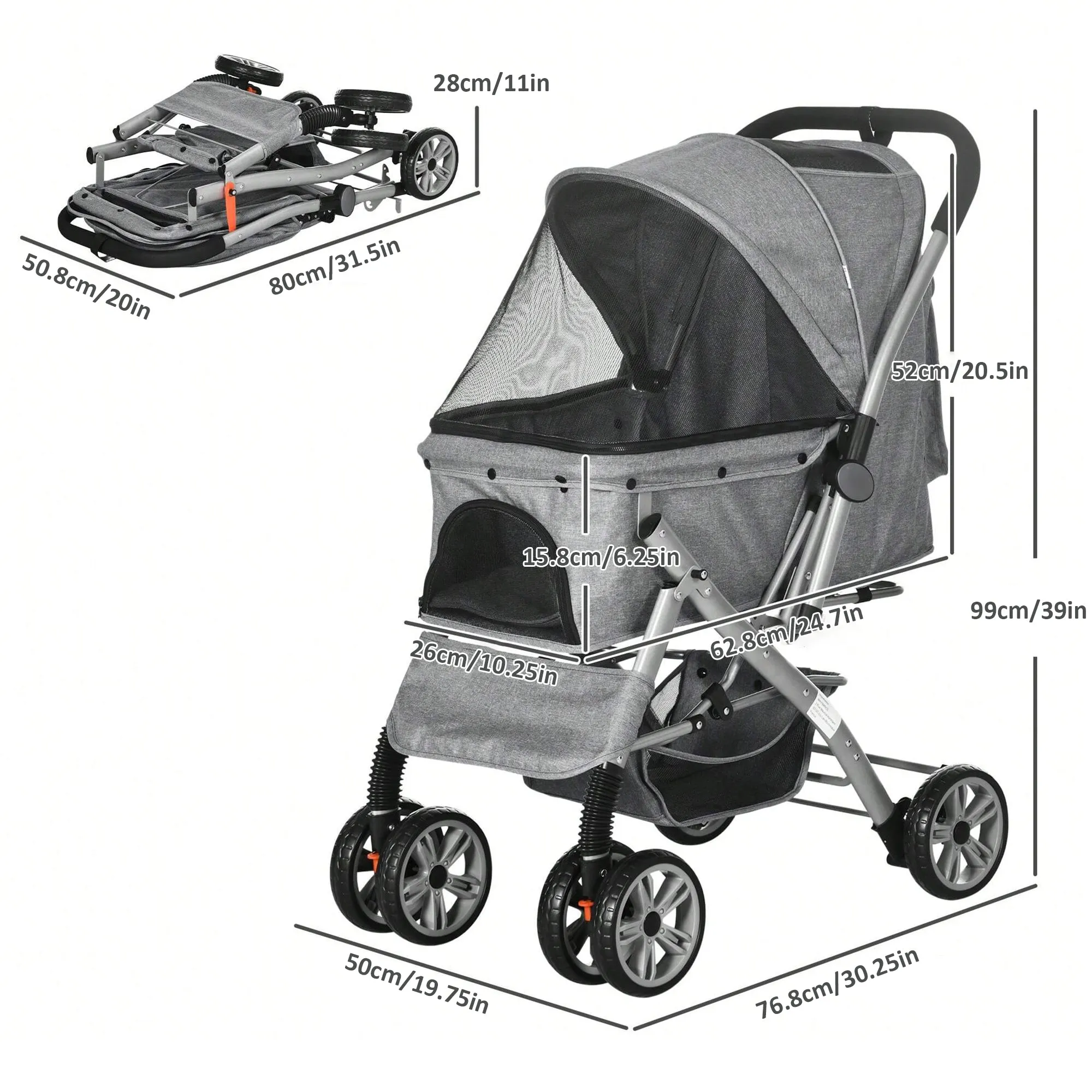 Mix Box Foldable Bi-directional Push Pet Stroller For S/M Sized Cat Dog