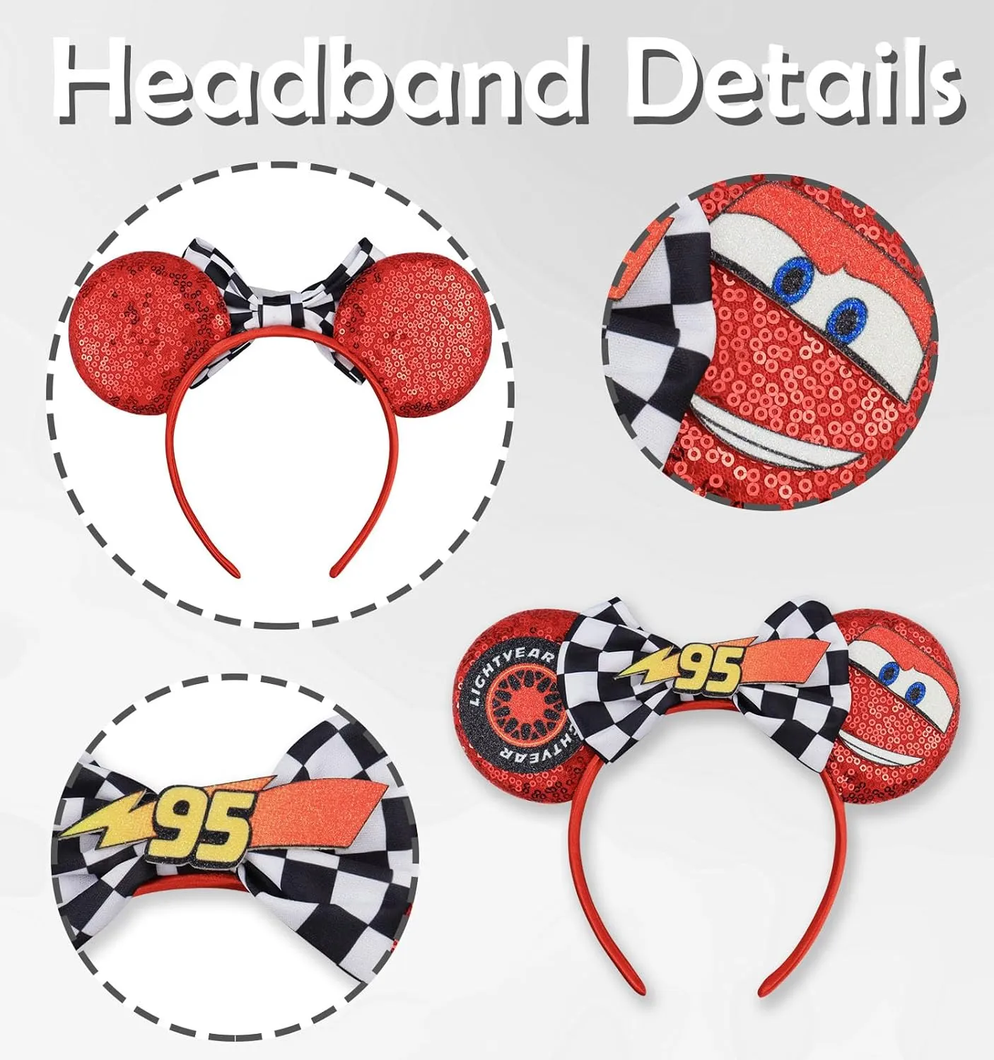 Mouse Ears Headband, Lighting McQueen Headbands for Boys Kids Birthday Party - Lighting McQueen Headband