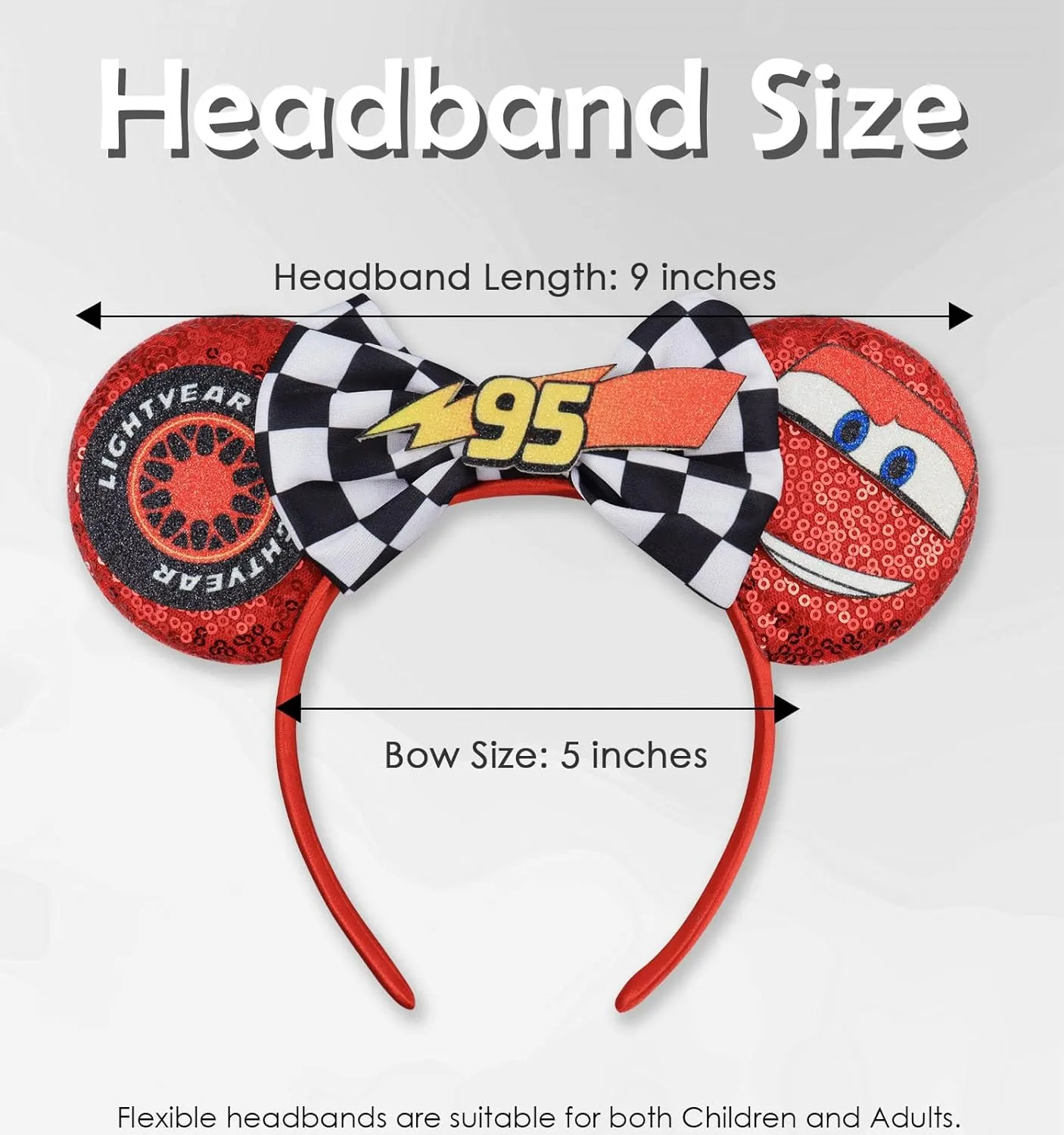 Mouse Ears Headband, Lighting McQueen Headbands for Boys Kids Birthday Party - Lighting McQueen Headband