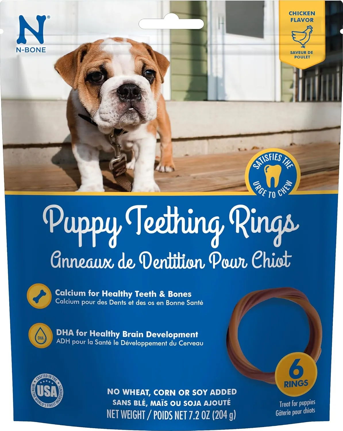 N-Bone Puppy Teething Rings Chicken Flavor Dog Treat, 6 rings per bag, 7.2-oz
