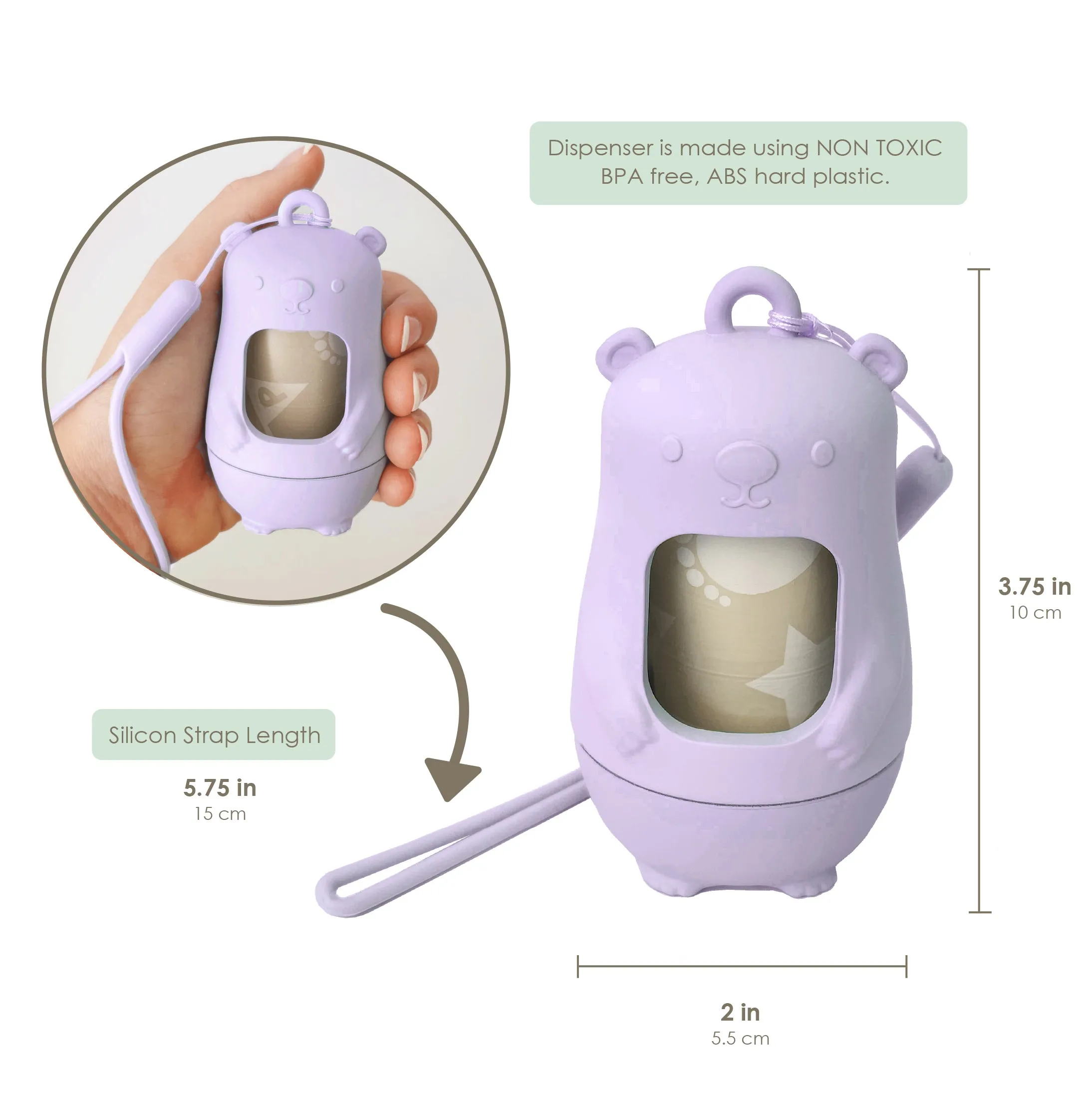 NEW Teddy Bear Disposable Nappy Bag Dispenser COMBO PACK | 105 LAVENDER SCENTED Baby Poop Bags TOTAL & 1x Dispenser (LAVENDER SKY)