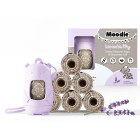 NEW Teddy Bear Disposable Nappy Bag Dispenser COMBO PACK | 105 LAVENDER SCENTED Baby Poop Bags TOTAL & 1x Dispenser (LAVENDER SKY)