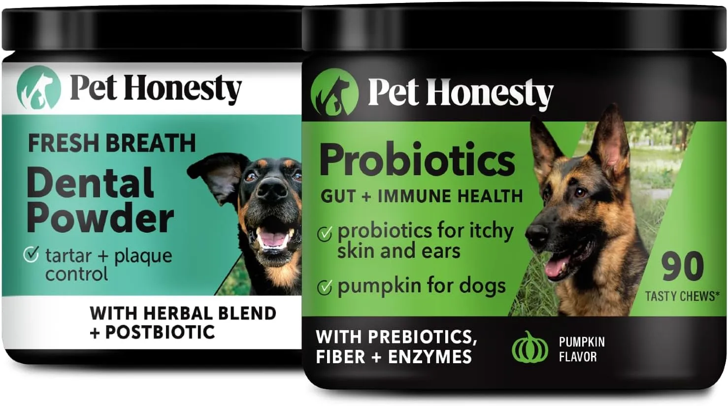 Pet Honesty Daily Essentials Bundle - Probiotics for Dogs   Dental Powder for Teeth Cleaning & Plaque Removal, Gut Health & Immune Support for Dogs