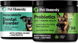 Pet Honesty Daily Essentials Bundle - Probiotics for Dogs   Dental Powder for Teeth Cleaning & Plaque Removal, Gut Health & Immune Support for Dogs