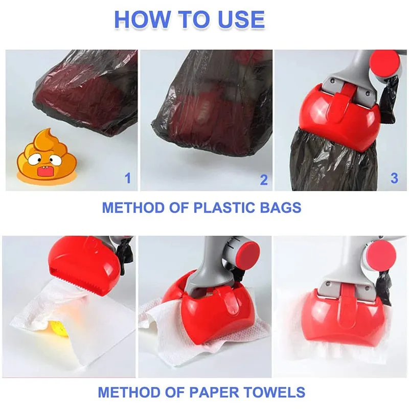 Pet Pooper Scooper for Dog Cats Long Handle Poop Scoop Outdoor Clean Pick Up Waste Picker Cleaning Tools Dog Excrement Collector