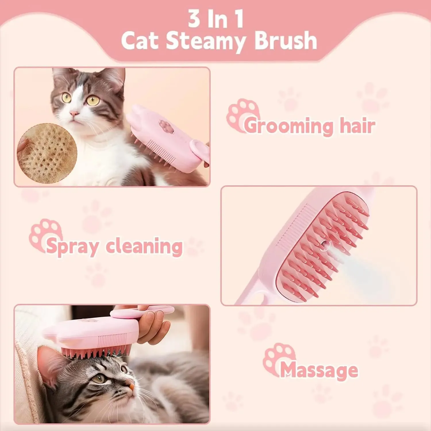 Pet Steam Brush 3 in 1 Shedding Massage And Grooming In One