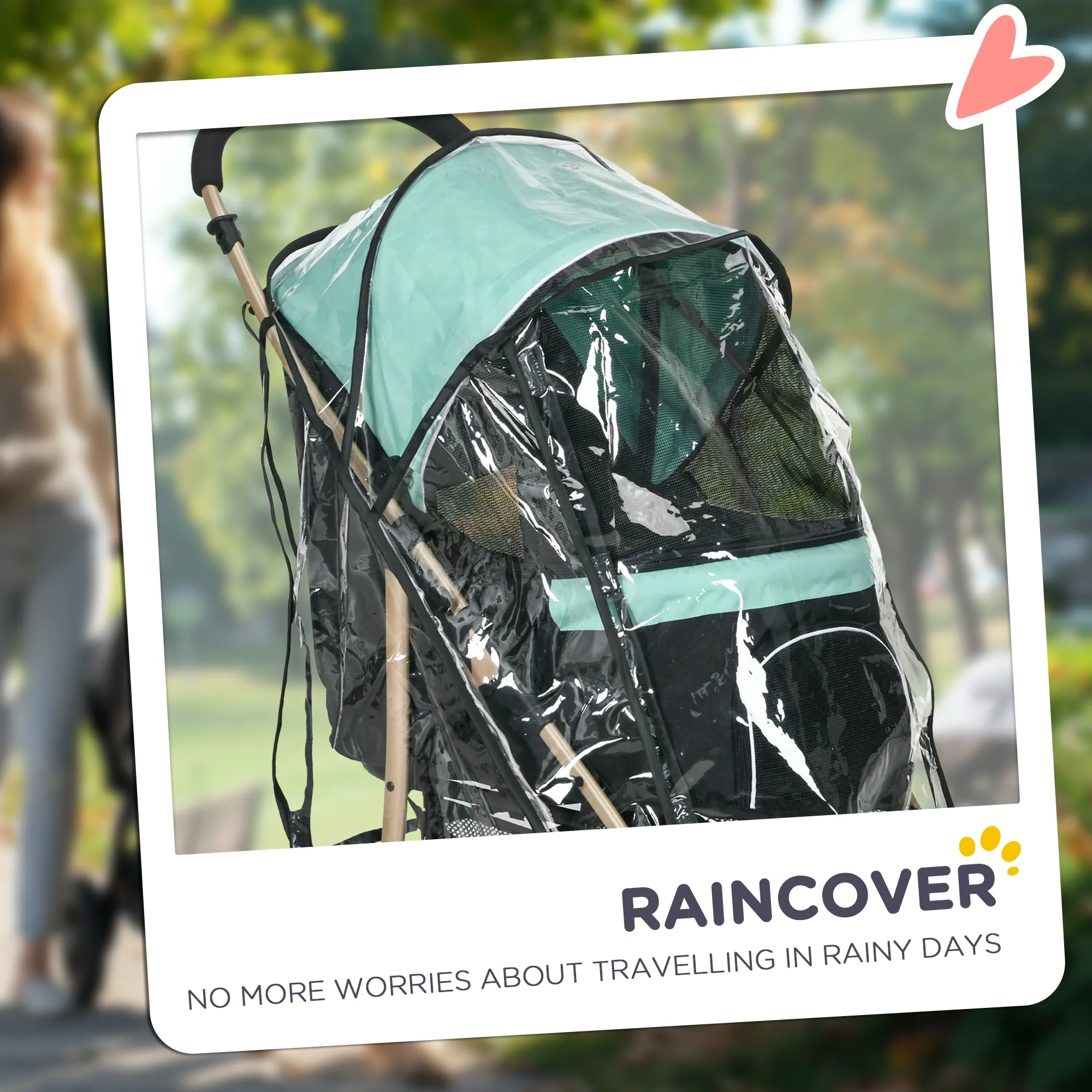 Pet Stroller for Small and Miniature Dogs, with Rain Cover - Green