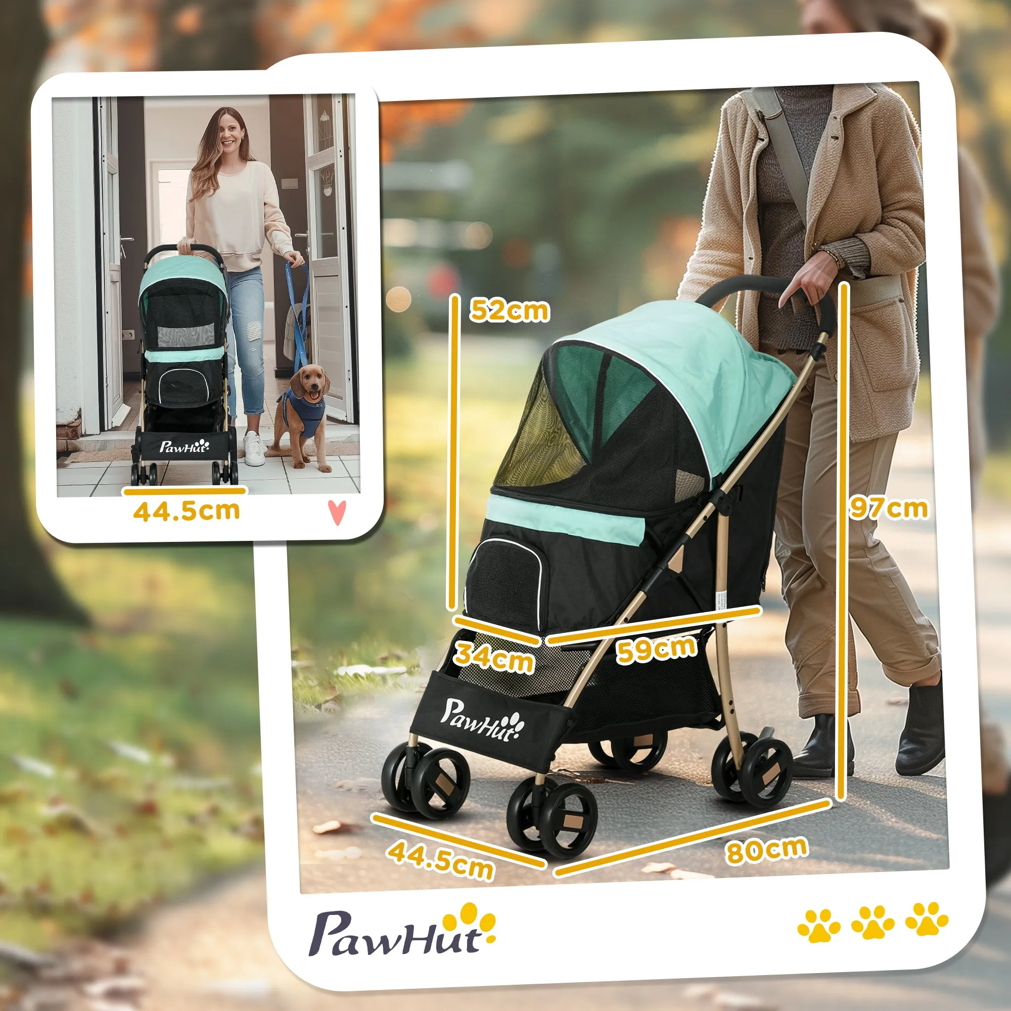 Pet Stroller for Small and Miniature Dogs, with Rain Cover - Green