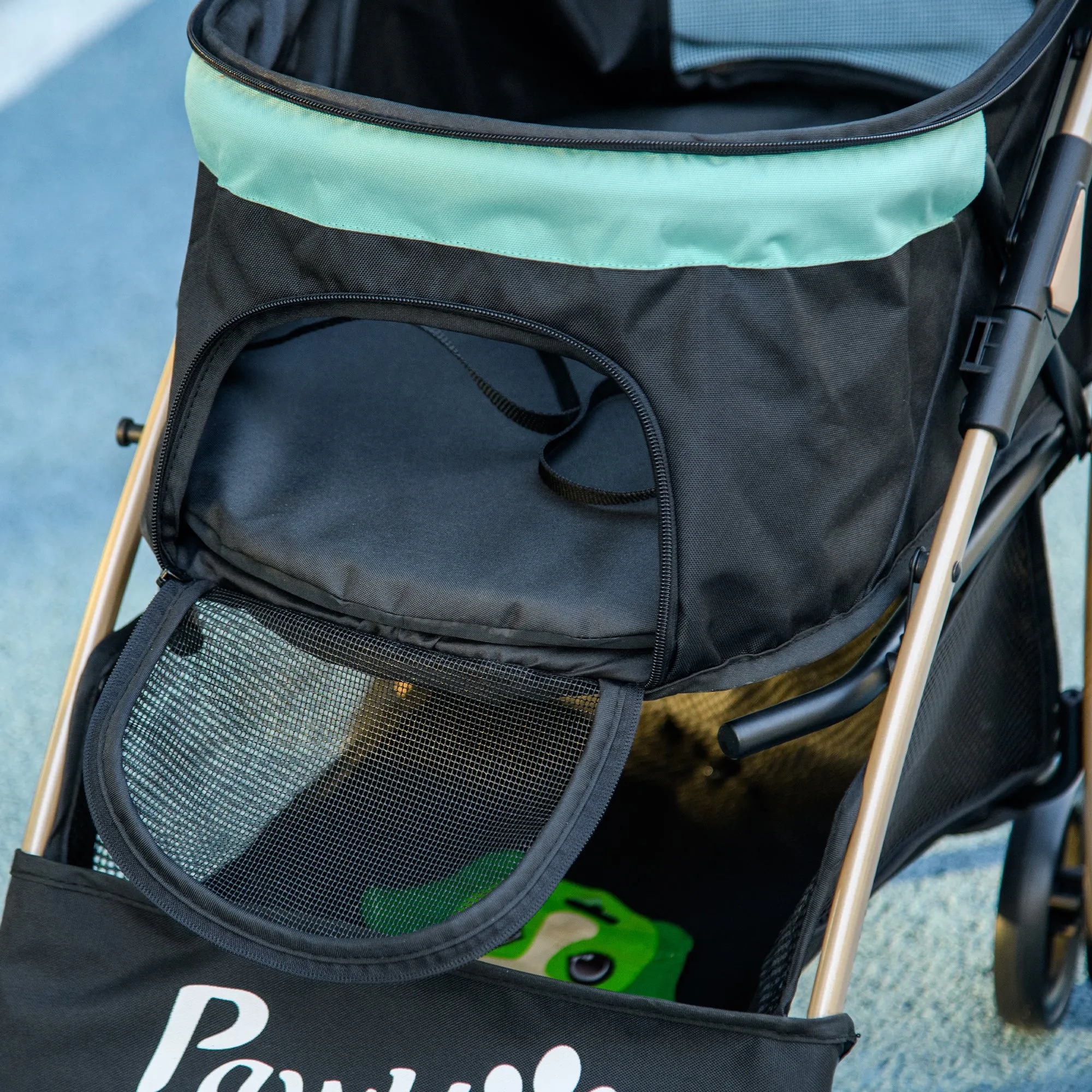 Pet Stroller for Small and Miniature Dogs, with Rain Cover - Green