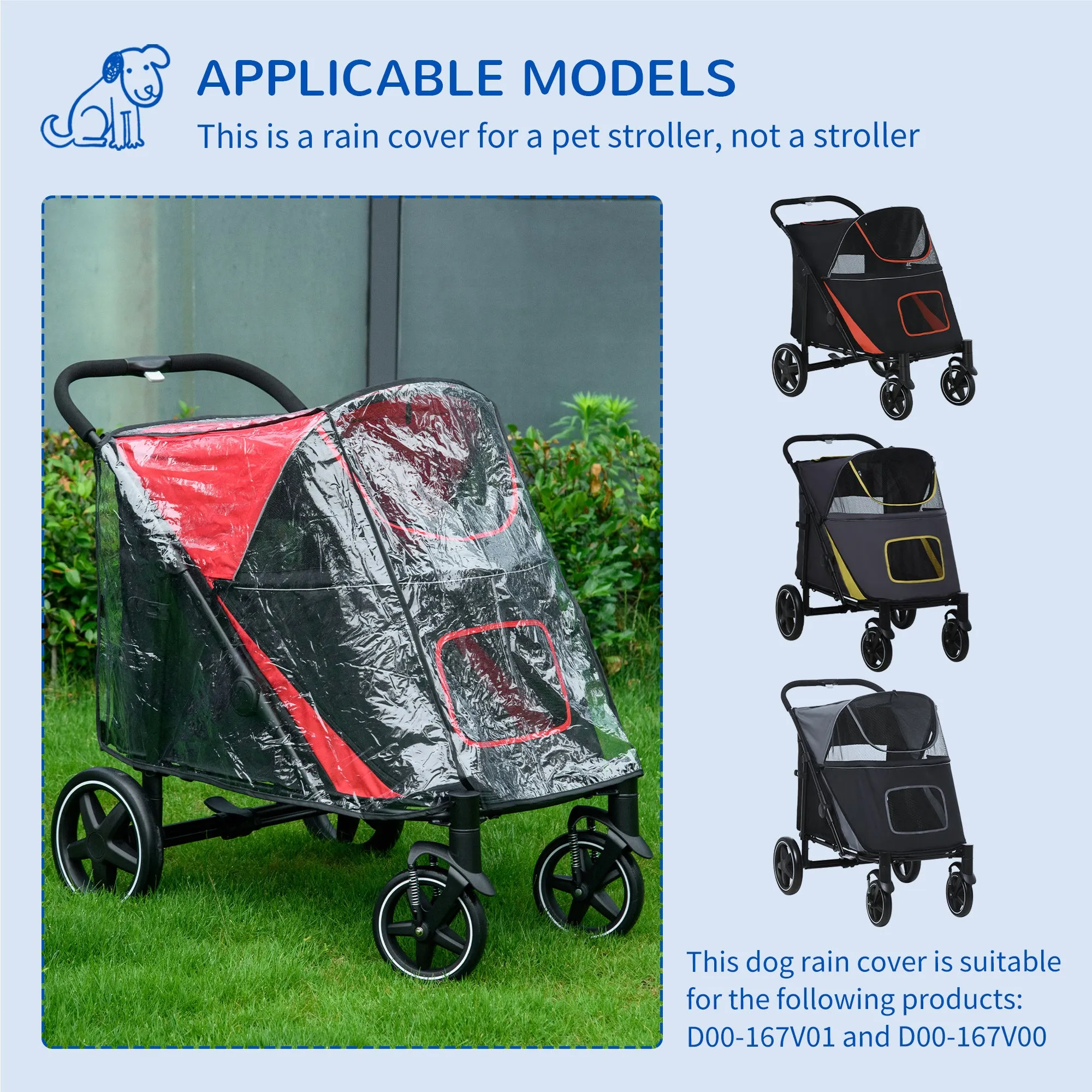 Rain Cover for Dog Pram, Stroller Buggy with Rear Entry