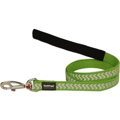 Red Dingo Fixed Reflective Ziggy Lime Green Dog Lead (4 Sizes)