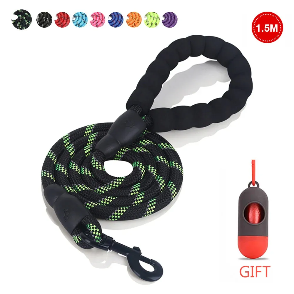 Reflective Strong Dog Leash 1.5M Long - Heavy Duty Nylon Rope Leash with Padded Handle for Comfortable Training and Walking