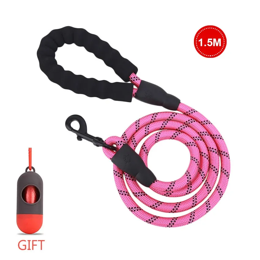 Reflective Strong Dog Leash 1.5M Long - Heavy Duty Nylon Rope Leash with Padded Handle for Comfortable Training and Walking