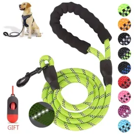 Reflective Strong Dog Leash 1.5M Long - Heavy Duty Nylon Rope Leash with Padded Handle for Comfortable Training and Walking
