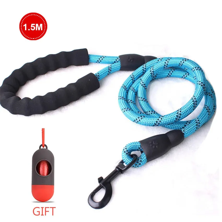 Reflective Strong Dog Leash 1.5M Long - Heavy Duty Nylon Rope Leash with Padded Handle for Comfortable Training and Walking