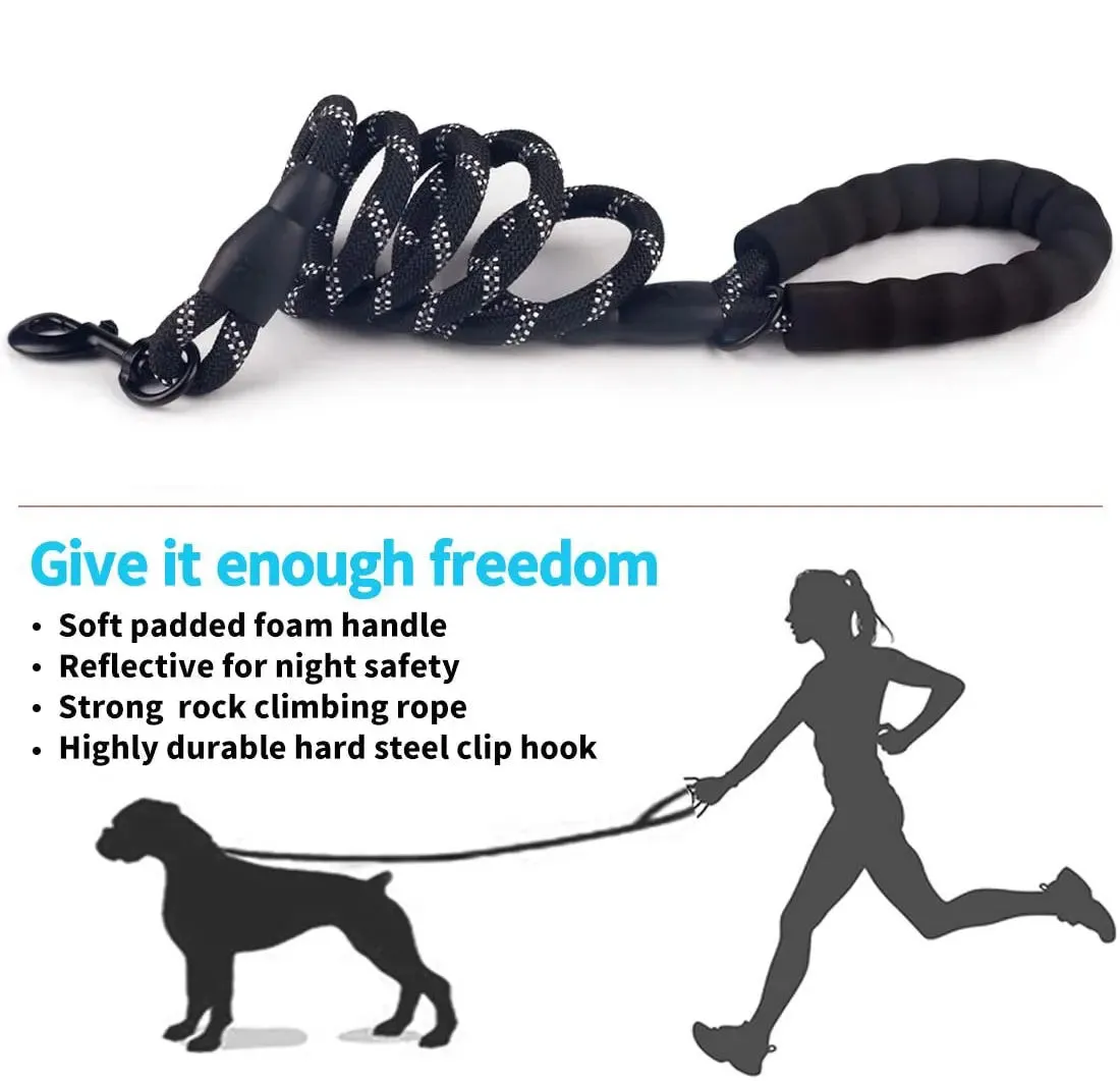Reflective Strong Dog Leash 1.5M Long - Heavy Duty Nylon Rope Leash with Padded Handle for Comfortable Training and Walking