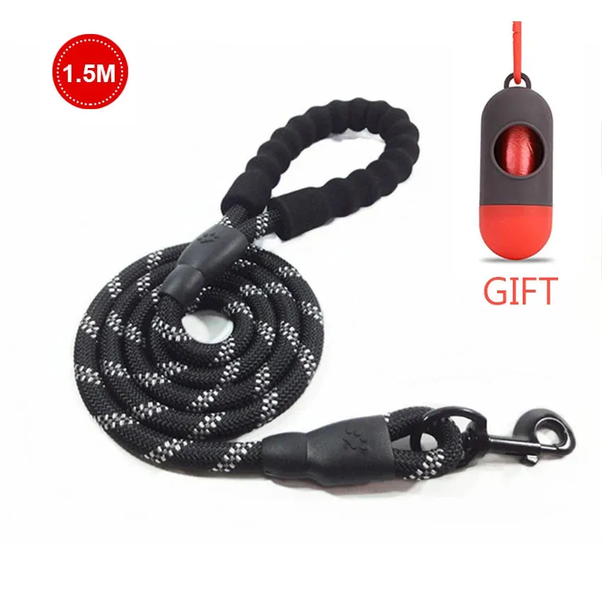 Reflective Strong Dog Leash 1.5M Long - Heavy Duty Nylon Rope Leash with Padded Handle for Comfortable Training and Walking