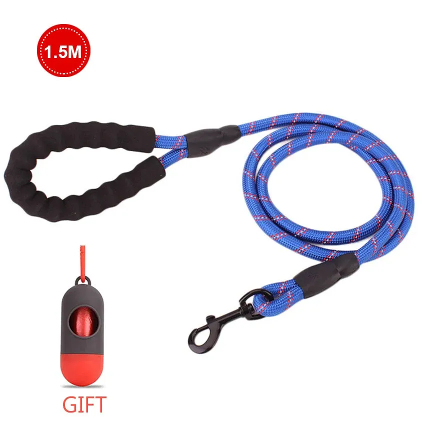 Reflective Strong Dog Leash 1.5M Long - Heavy Duty Nylon Rope Leash with Padded Handle for Comfortable Training and Walking