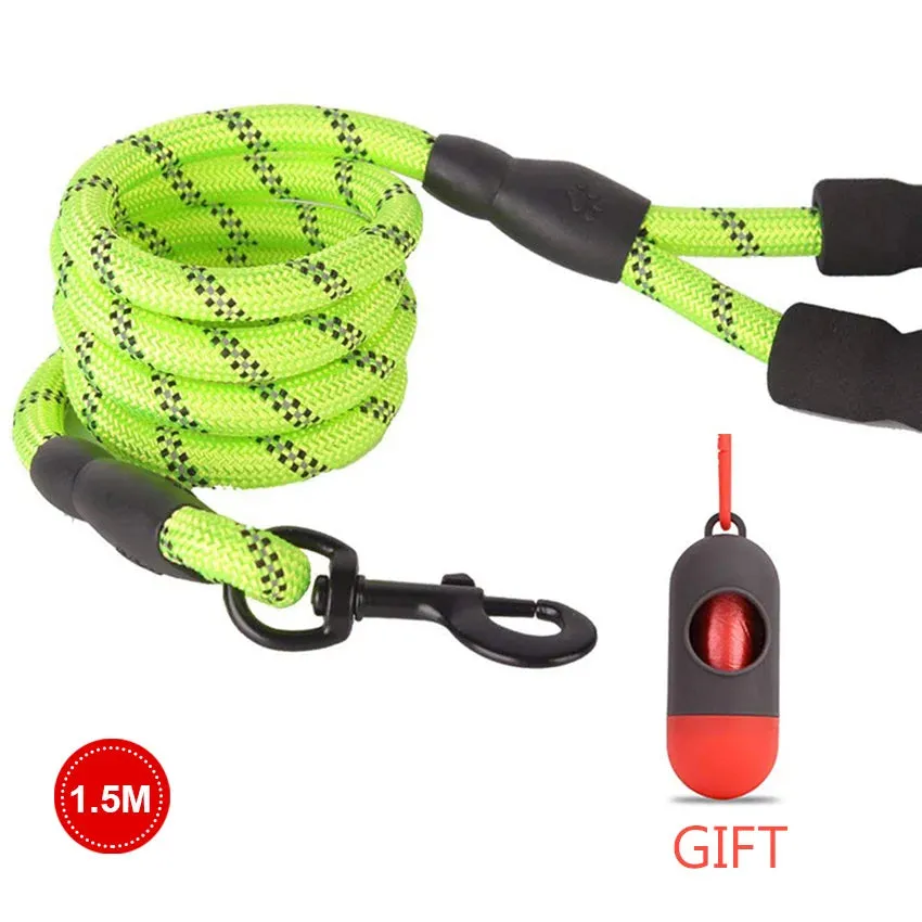 Reflective Strong Dog Leash 1.5M Long - Heavy Duty Nylon Rope Leash with Padded Handle for Comfortable Training and Walking