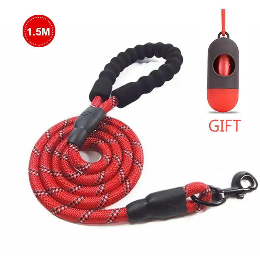 Reflective Strong Dog Leash 1.5M Long - Heavy Duty Nylon Rope Leash with Padded Handle for Comfortable Training and Walking