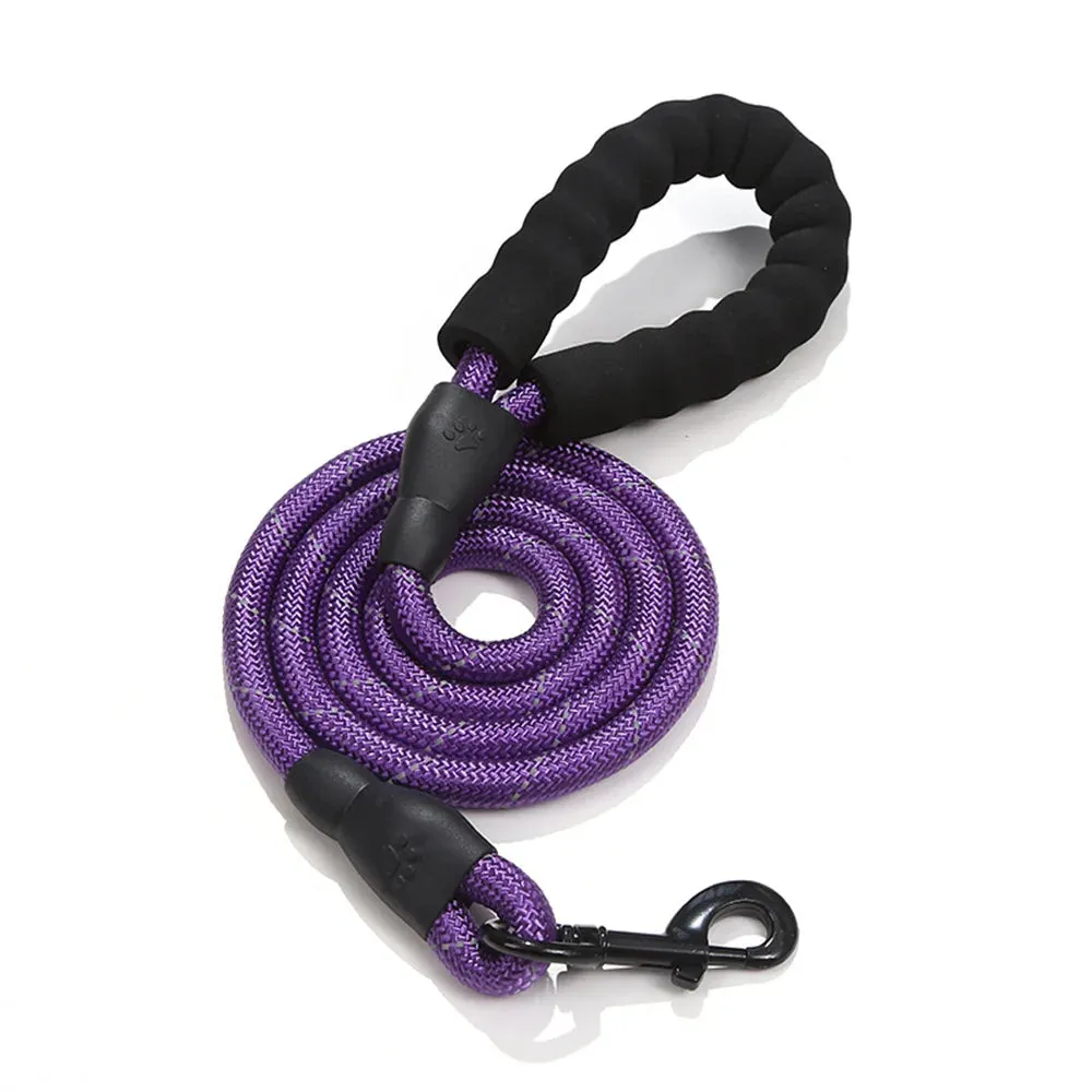 Reflective Strong Dog Leash 1.5M Long - Heavy Duty Nylon Rope Leash with Padded Handle for Comfortable Training and Walking