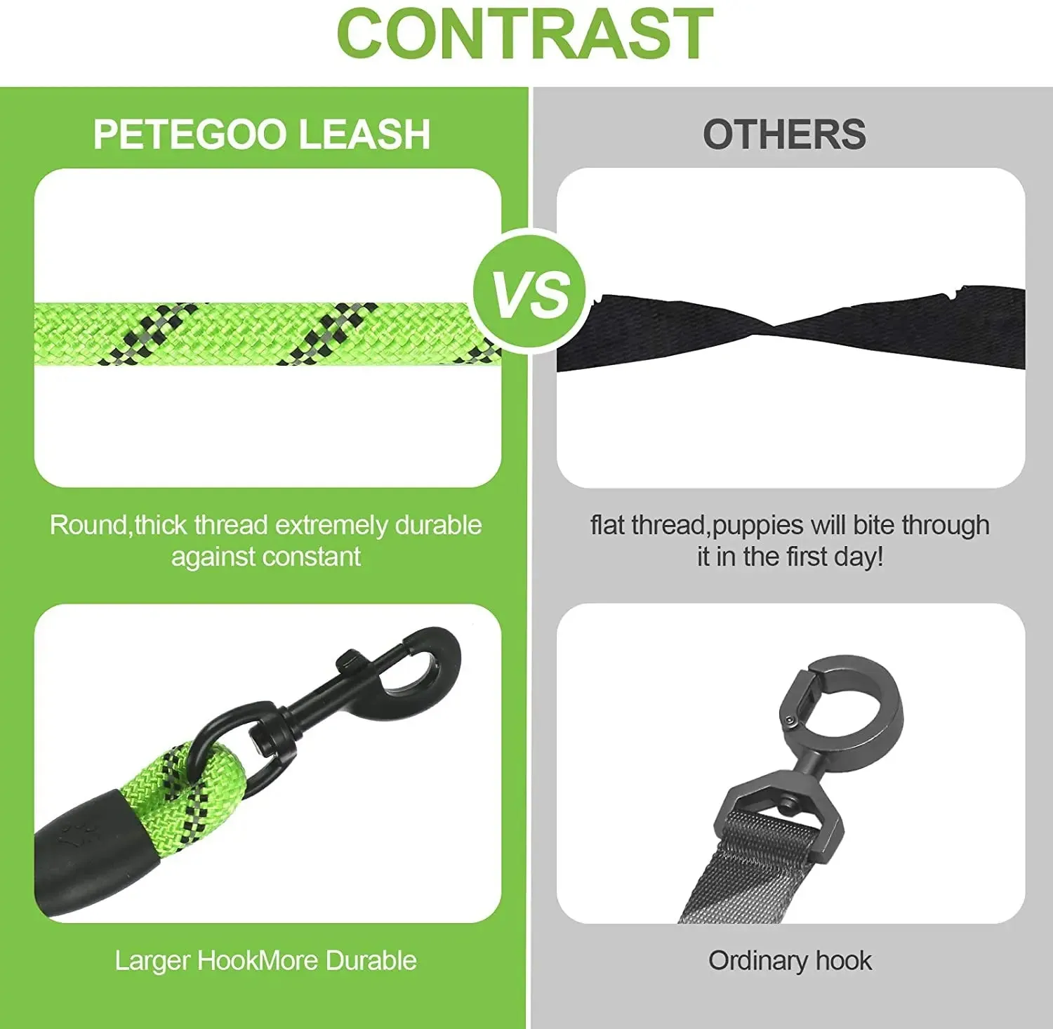 Reflective Strong Dog Leash 1.5M Long - Heavy Duty Nylon Rope Leash with Padded Handle for Comfortable Training and Walking