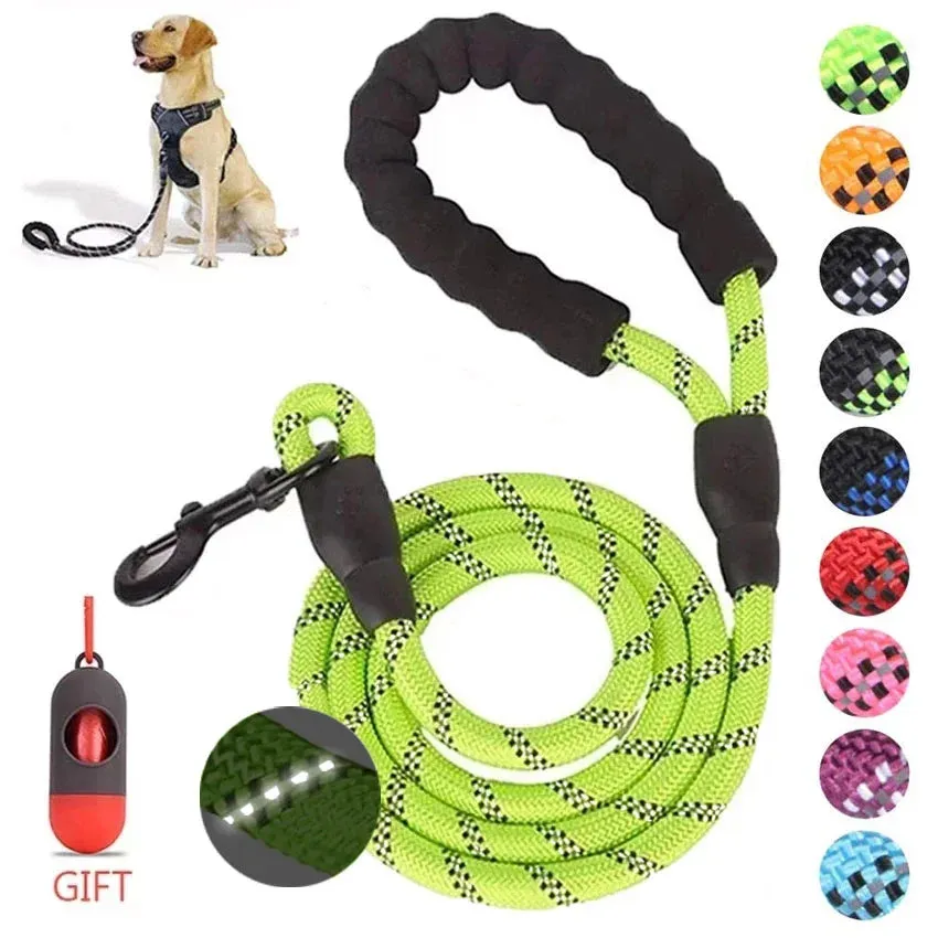 Reflective Strong Dog Leash 1.5M Long - Heavy Duty Nylon Rope Leash with Padded Handle for Comfortable Training and Walking