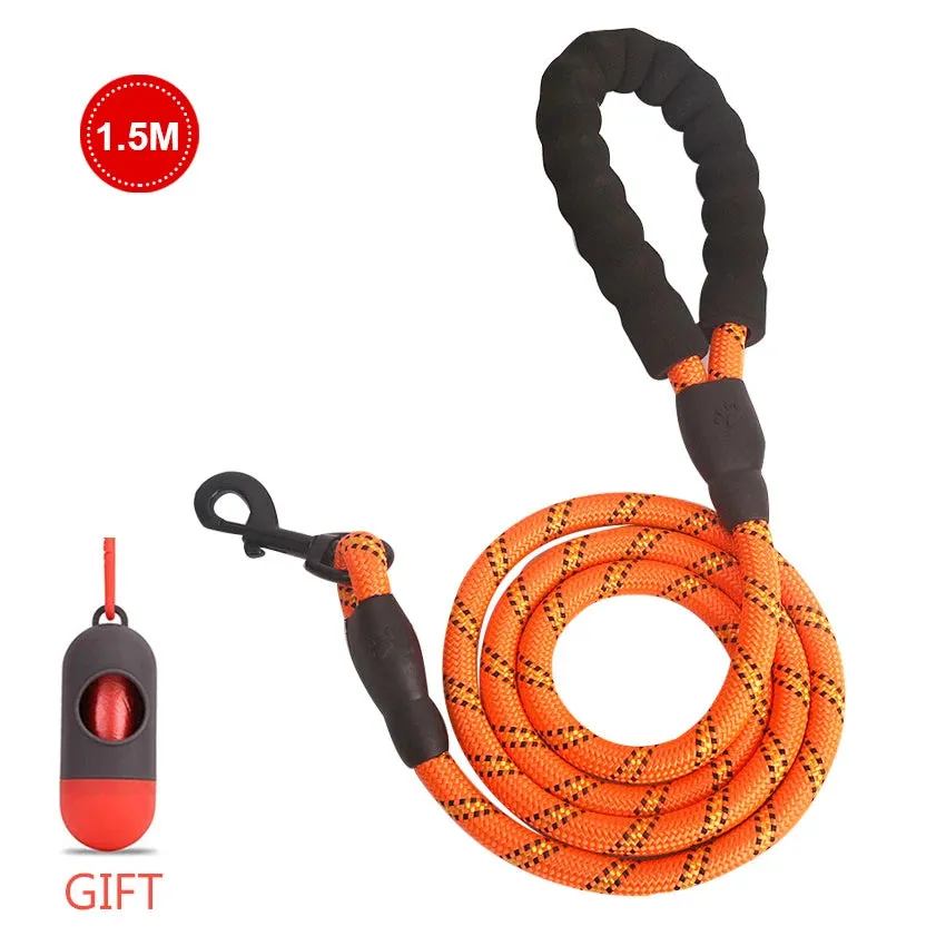 Reflective Strong Dog Leash 1.5M Long - Heavy Duty Nylon Rope Leash with Padded Handle for Comfortable Training and Walking