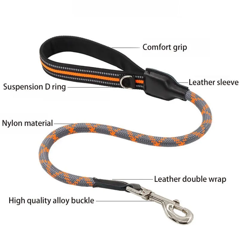 Short Reflective Dog Leash Durable Leather Nylon Dog  Leashes