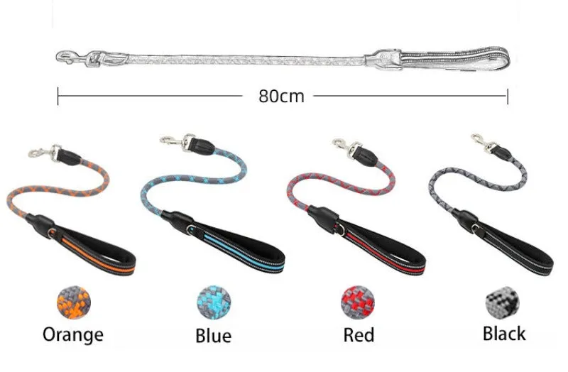 Short Reflective Dog Leash Durable Leather Nylon Dog  Leashes