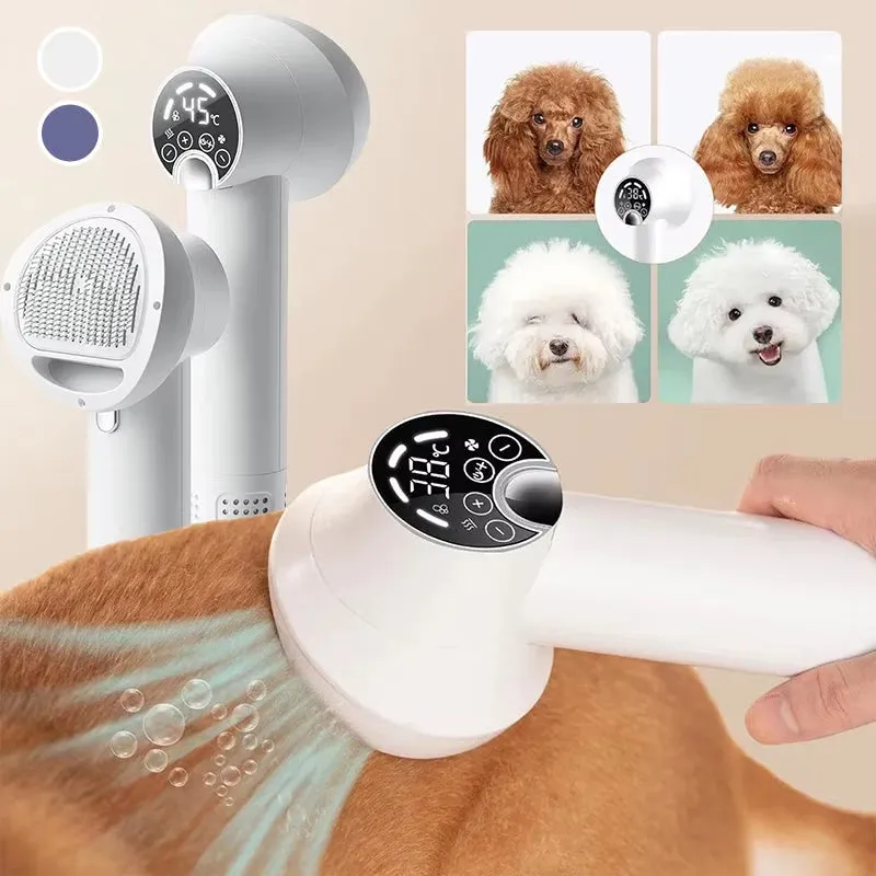 Smart 2-in-1 Dog Hair Dryer & Cat Grooming Blower - Negative Ion Technology, Low Noise, LED Touch Control, Temperature Display for Pets