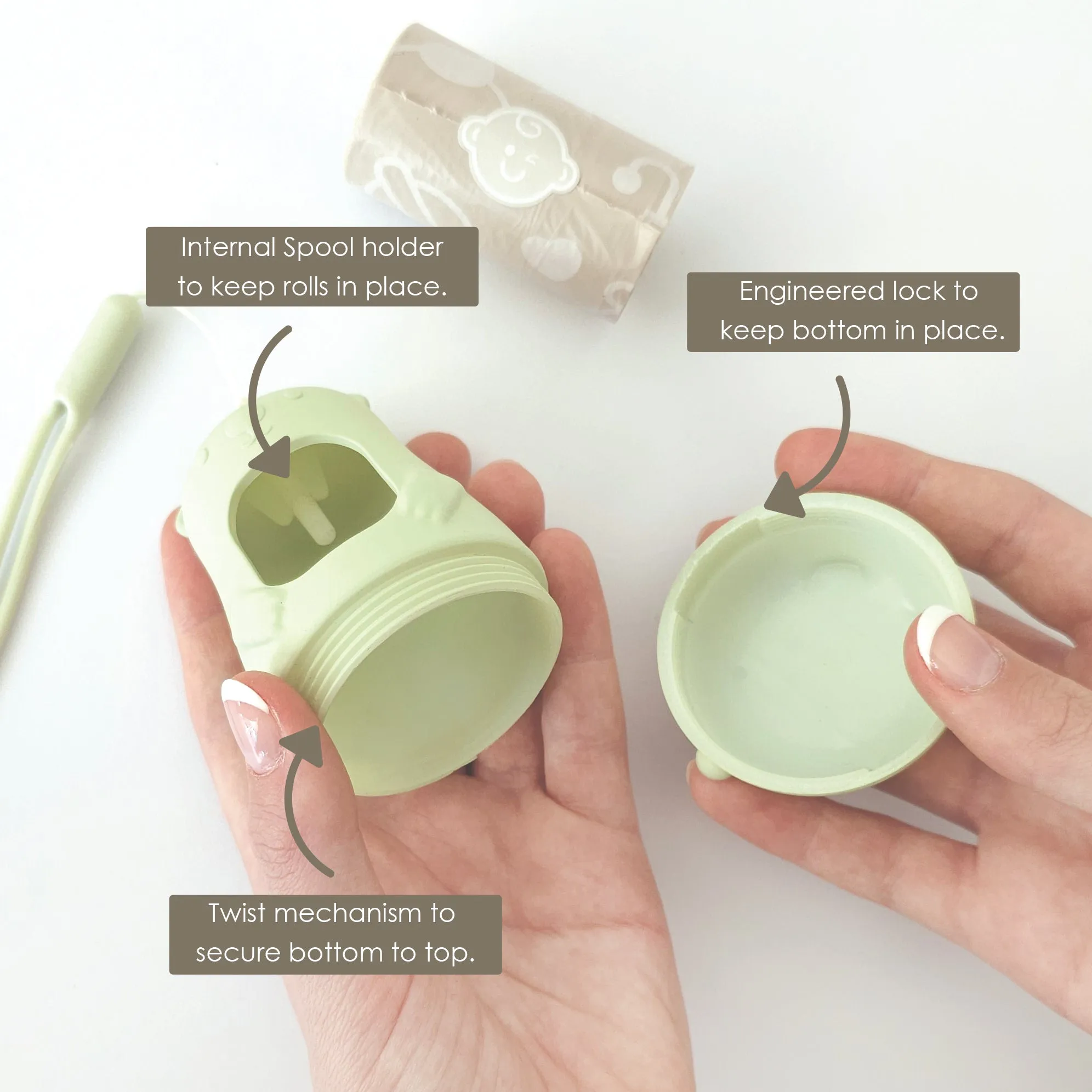 Teddy Bear Disposable Diaper Bag Dispenser | SAGE GREEN