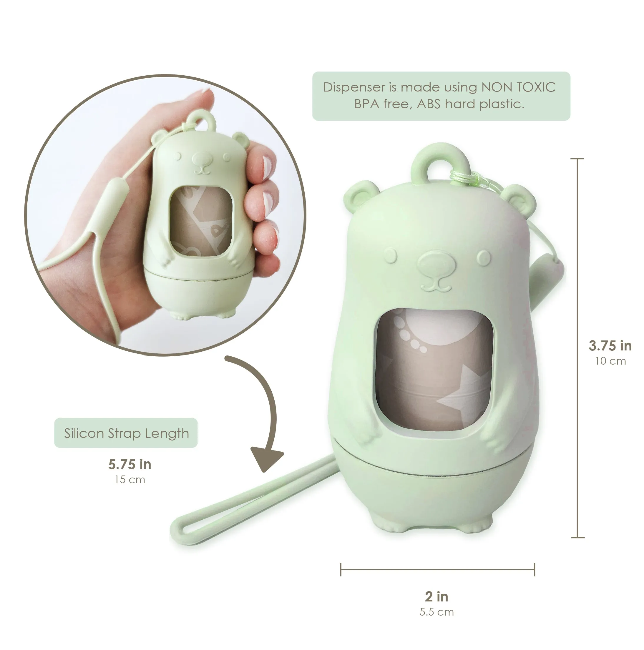 Teddy Bear Disposable Diaper Bag Dispenser | SAGE GREEN