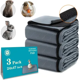 Washable Guinea Pig Cage Liner, 24 x 47 (3 Pack), Waterproof Reusable & Anti Slip Guinea Pig Bedding Fast and Super Absorbent Pee Pad for Small Animals, for Midwest Cage Area.