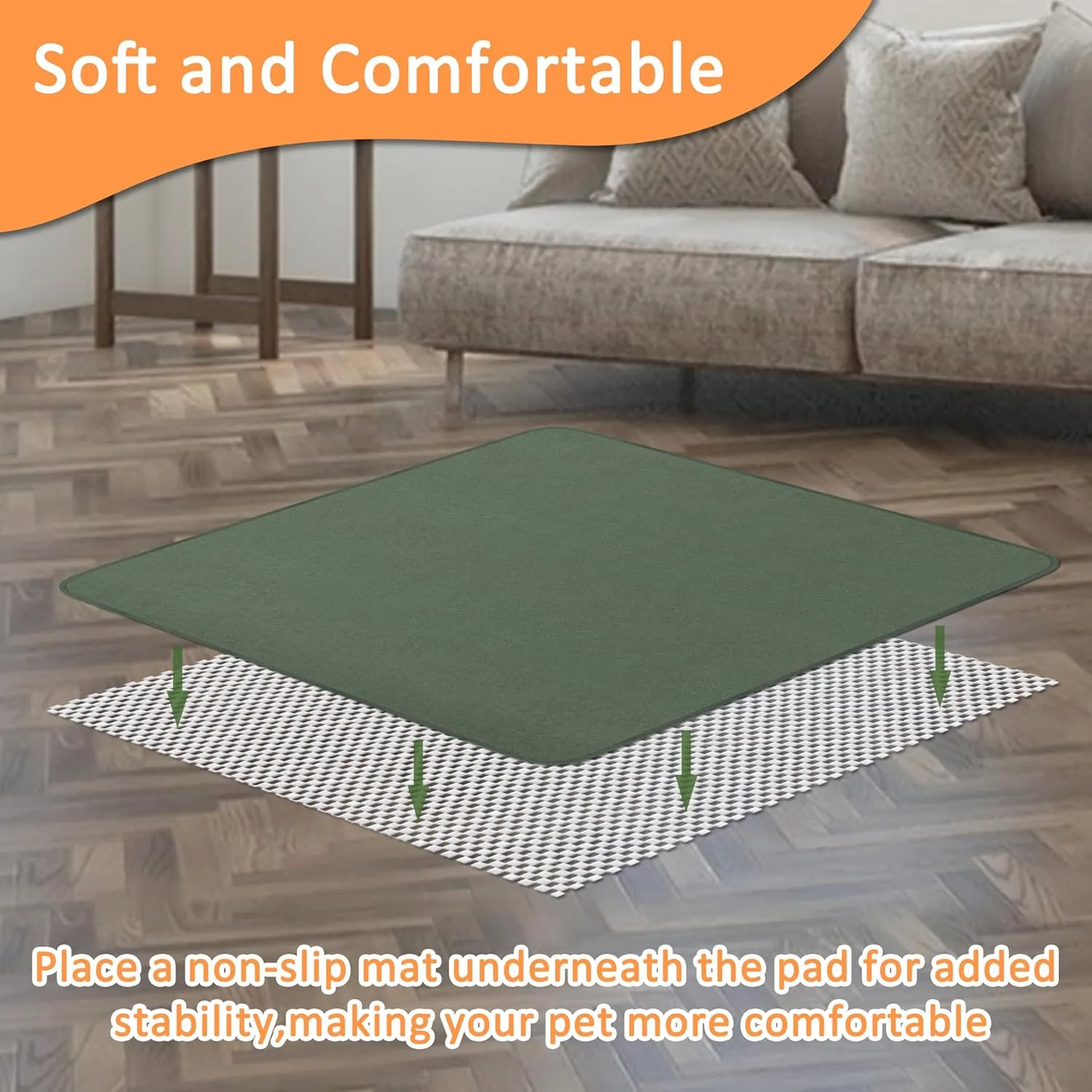 Washable Puppy Pads Extra Large 72'' x 72'', 3 Packs, Non-Slip Waterproof Reusable Pee Pads for Puppy Senior Dog , Incontinence Whelping for Dog Playpen, Quick Dry, Green