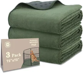 Washable Puppy Pads Extra Large 72'' x 72'', 3 Packs, Non-Slip Waterproof Reusable Pee Pads for Puppy Senior Dog , Incontinence Whelping for Dog Playpen, Quick Dry, Green