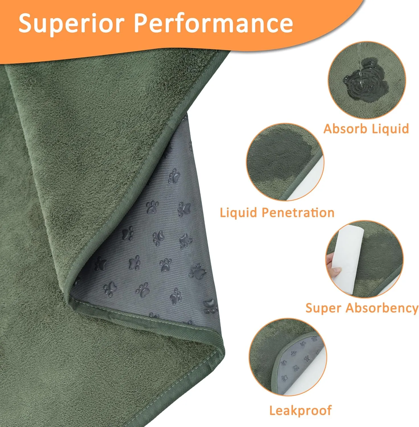 Washable Puppy Pads Extra Large 72'' x 72'', 3 Packs, Non-Slip Waterproof Reusable Pee Pads for Puppy Senior Dog , Incontinence Whelping for Dog Playpen, Quick Dry, Green
