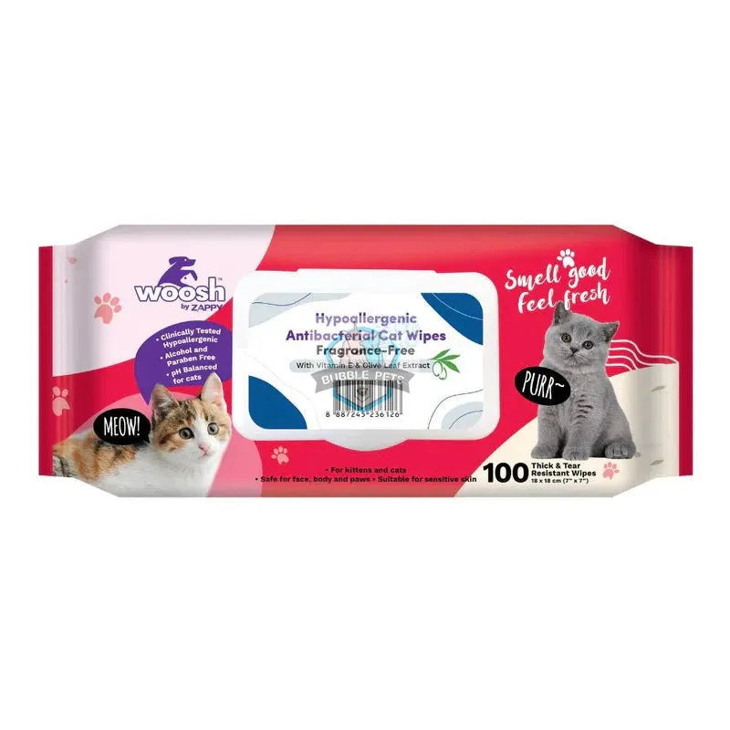 Woosh Antibacterial Cat Wipes - Hypoallergenic