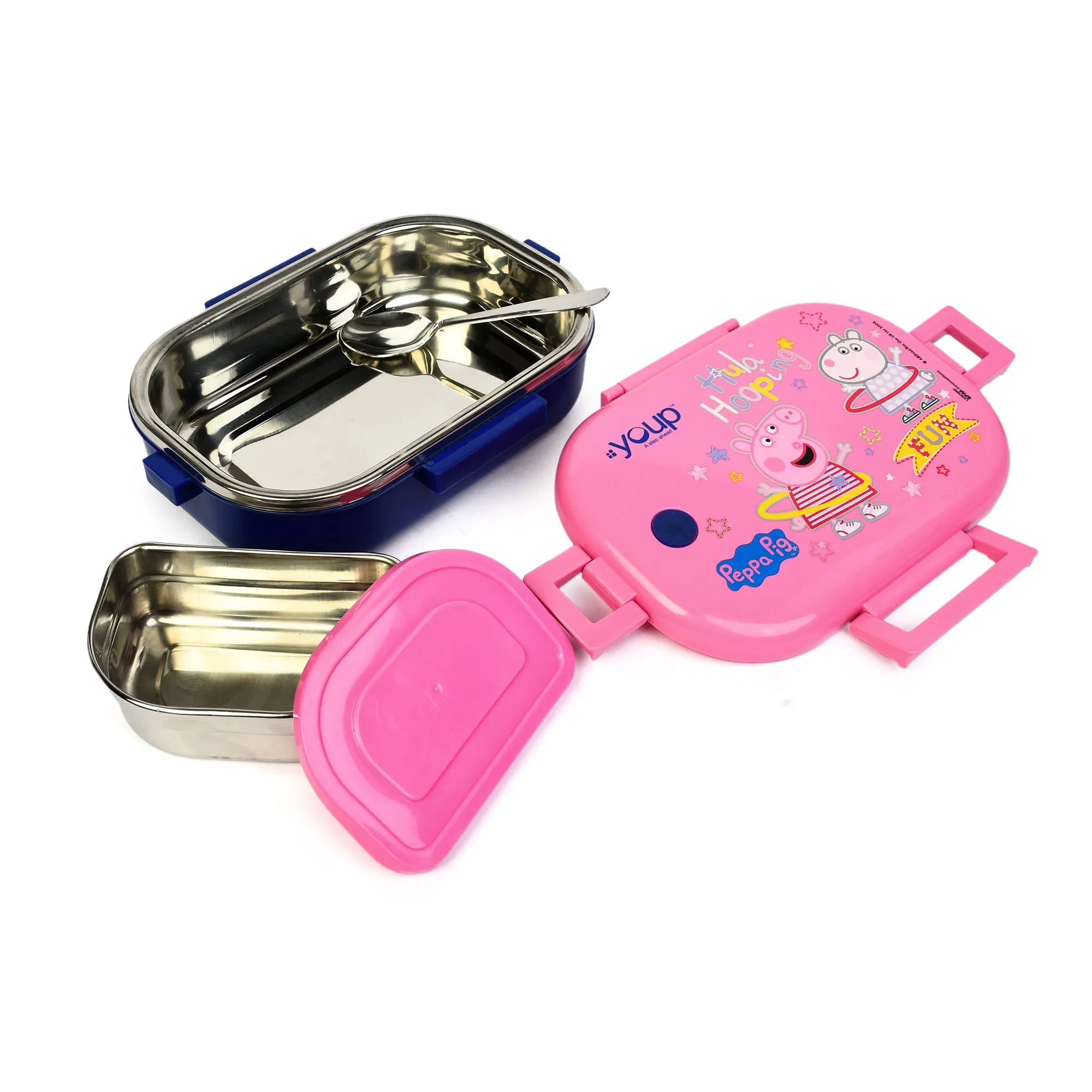 Youp Stainless Steel Pink Color Peppa Pig Theme Kids Lunch Box Happy Bite 750Ml